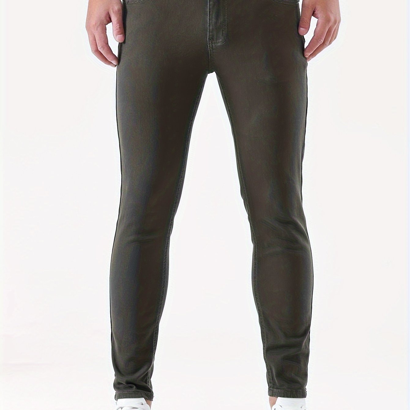 Mid Stretch Slim Fit Jeans, Men's Casual Street Style Contrast Stitching Denim Pants For Spring Summer - Snug & Style