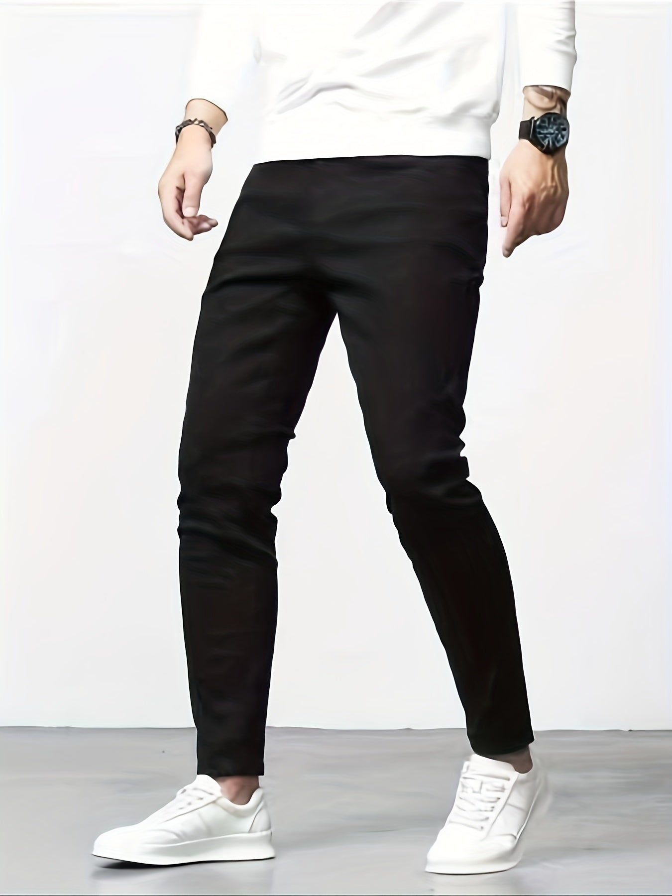 Mid Stretch Slim Fit Jeans, Men's Casual Street Style Contrast Stitching Denim Pants For Spring Summer - Snug & Style