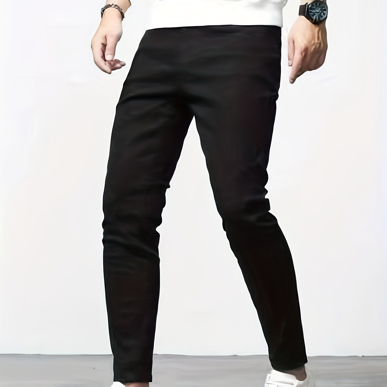 Mid Stretch Slim Fit Jeans, Men's Casual Street Style Contrast Stitching Denim Pants For Spring Summer - Snug & Style