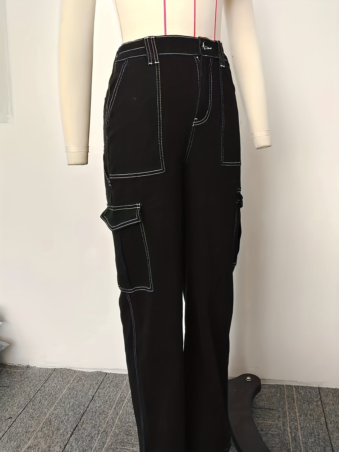 Y2K Vintage & Kpop Bootcut Cargo Pants for Women - All-Season, Cotton Blend, Street Style with Square Pockets & Washed Detail Khaki - Snug & Style