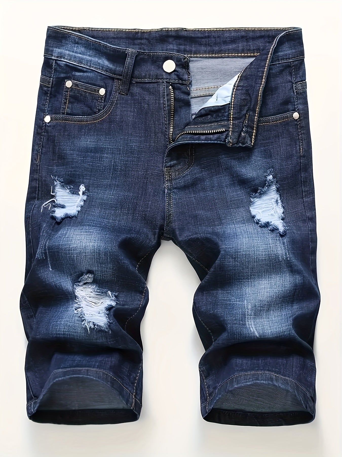 Mens Fashion Ripped Denim Shorts - Comfortable Slim Fit, Flexible Stretch, Trendy Distressed Style, Perfect for Casual Summer Days - Mens Jorts - Snug & Style