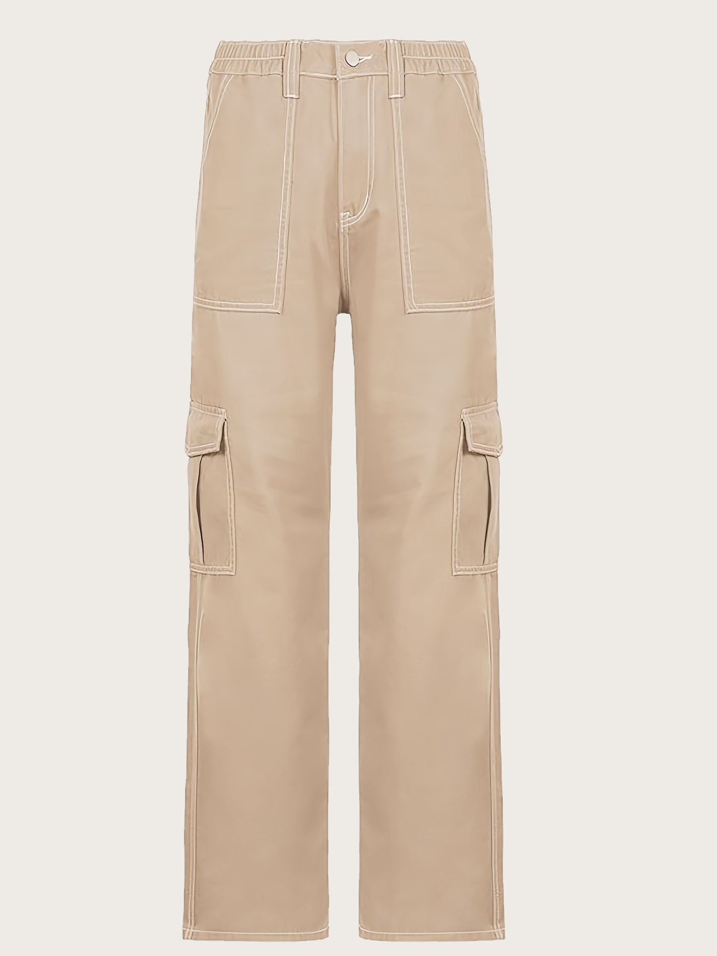 Y2K Vintage & Kpop Bootcut Cargo Pants for Women - All-Season, Cotton Blend, Street Style with Square Pockets & Washed Detail Khaki - Snug & Style