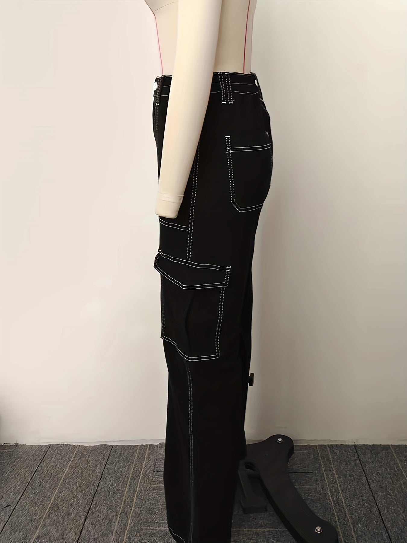 Y2K Vintage & Kpop Bootcut Cargo Pants for Women - All-Season, Cotton Blend, Street Style with Square Pockets & Washed Detail Khaki - Snug & Style