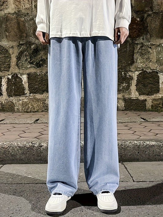 Mens Fashion Jeans - Rich Solid Color, Loose Fit, Classic Straight Leg, High-Quality Denim, Perfect for Daily Casual Wear, Inspired by Street Style Fashion Trends - Snug & Style
