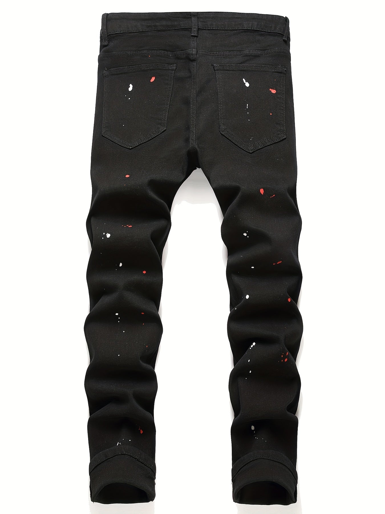 Mens Fashion Patchwork Splatter Jeans - Distressed Slim Fit High Stretch Denim Pants - Trendy Street Style for Spring Summer - Snug & Style