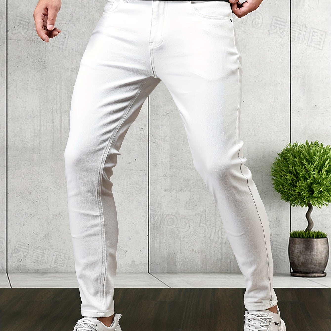 Mid Stretch Slim Fit Jeans, Men's Casual Street Style Contrast Stitching Denim Pants For Spring Summer - Snug & Style