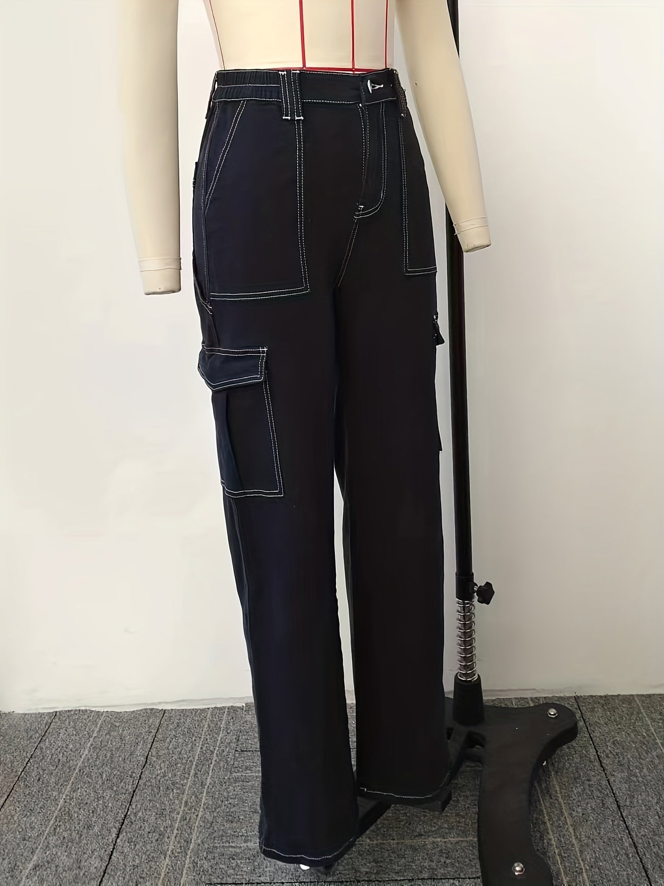 Y2K Vintage & Kpop Bootcut Cargo Pants for Women - All-Season, Cotton Blend, Street Style with Square Pockets & Washed Detail Khaki - Snug & Style