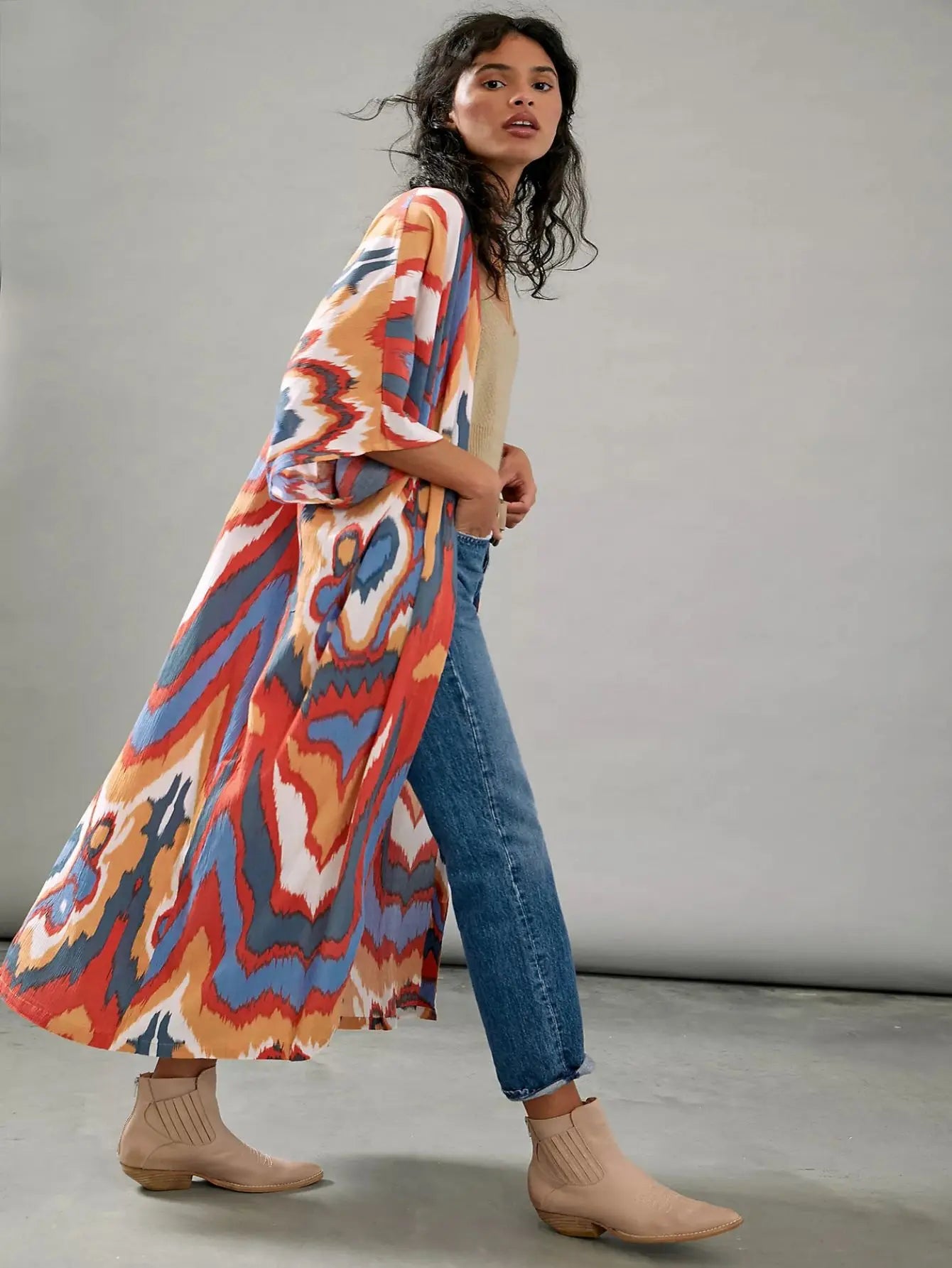 new style Women s Boho Style Kimono Plus Size Loose Fit Half Sleeves V Neck Beach Cover Up - Snug & Style