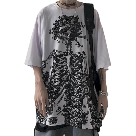 Men T-shirts 2023 Summer Streetwear High Street Gothic Skull Tshirt Loose Oversized Short-sleeved T shirt Dark Anime Men Y2k Top - Snug & Style