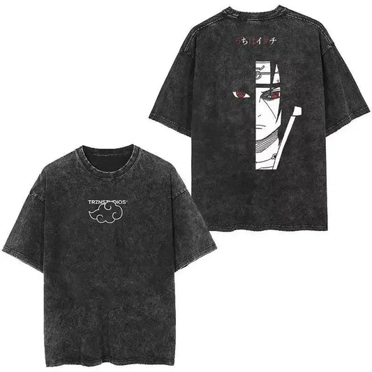 Cotton Mens Vintage Japan Anime Print Oversize TShirt Streetwear Harajuku Summer Black Short Sleeve Shirt Loose Cotton Tops Tees - Snug & Style