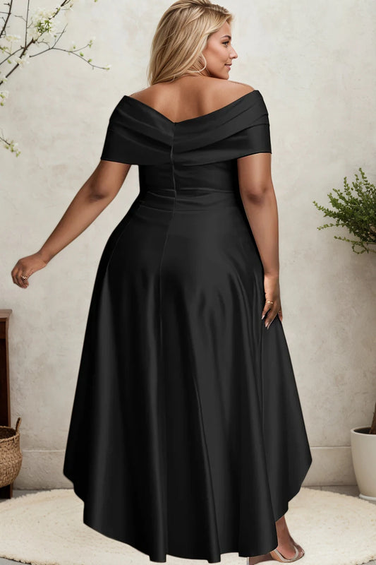 Elegant Party Club Evening Dress for Women Irregular Hem Pleated A-Line Solid Sexy V-Neck High Waist Plus Size Long Dresses - Snug & Style