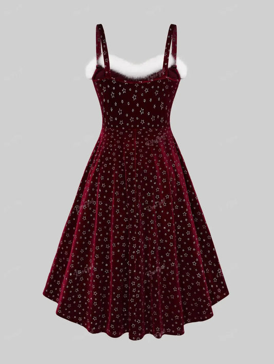 ROSEGAL-Women's Pentagram Print Dresses, Faux Fur, Lace Up, Ruched High Low Dress, Festival Streetwear, Casual Plus Size Vestido - Snug & Style