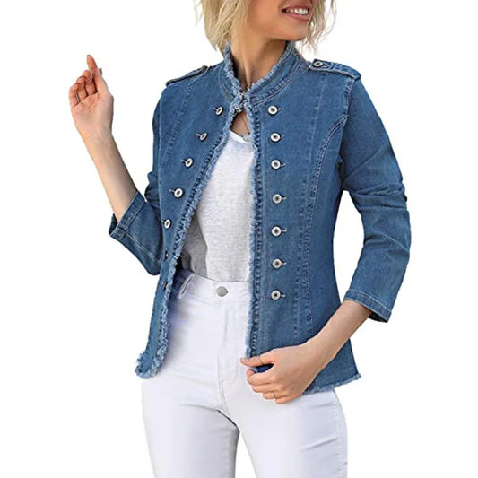 Jeans Casual Jackets Ladies 2024 Tassel Single Breasted Slim Denim Coat Vintage Blue Washed Long Sleeve Plus Size Women Jackets - Snug & Style