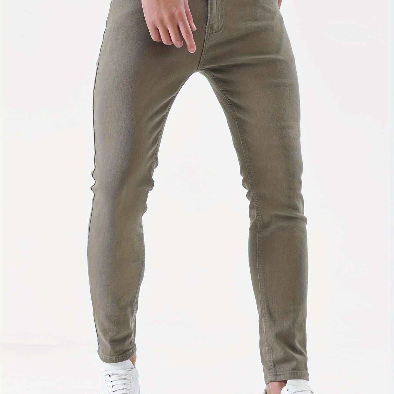 Mid Stretch Slim Fit Jeans, Men's Casual Street Style Contrast Stitching Denim Pants For Spring Summer - Snug & Style