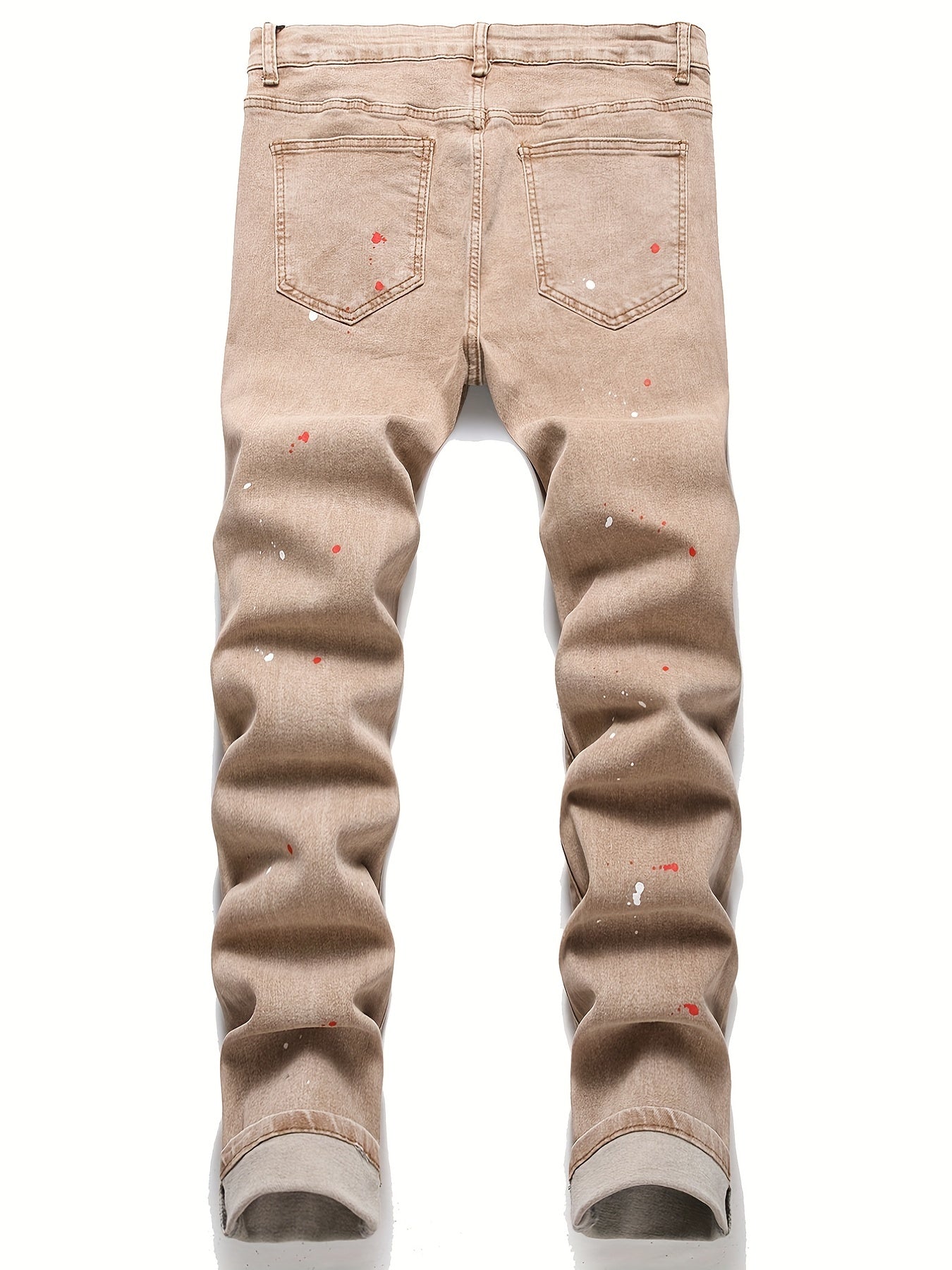 Mens Fashion Patchwork Splatter Jeans - Distressed Slim Fit High Stretch Denim Pants - Trendy Street Style for Spring Summer - Snug & Style