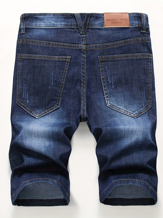 Mens Fashion Ripped Denim Shorts - Comfortable Slim Fit, Flexible Stretch, Trendy Distressed Style, Perfect for Casual Summer Days - Mens Jorts - Snug & Style
