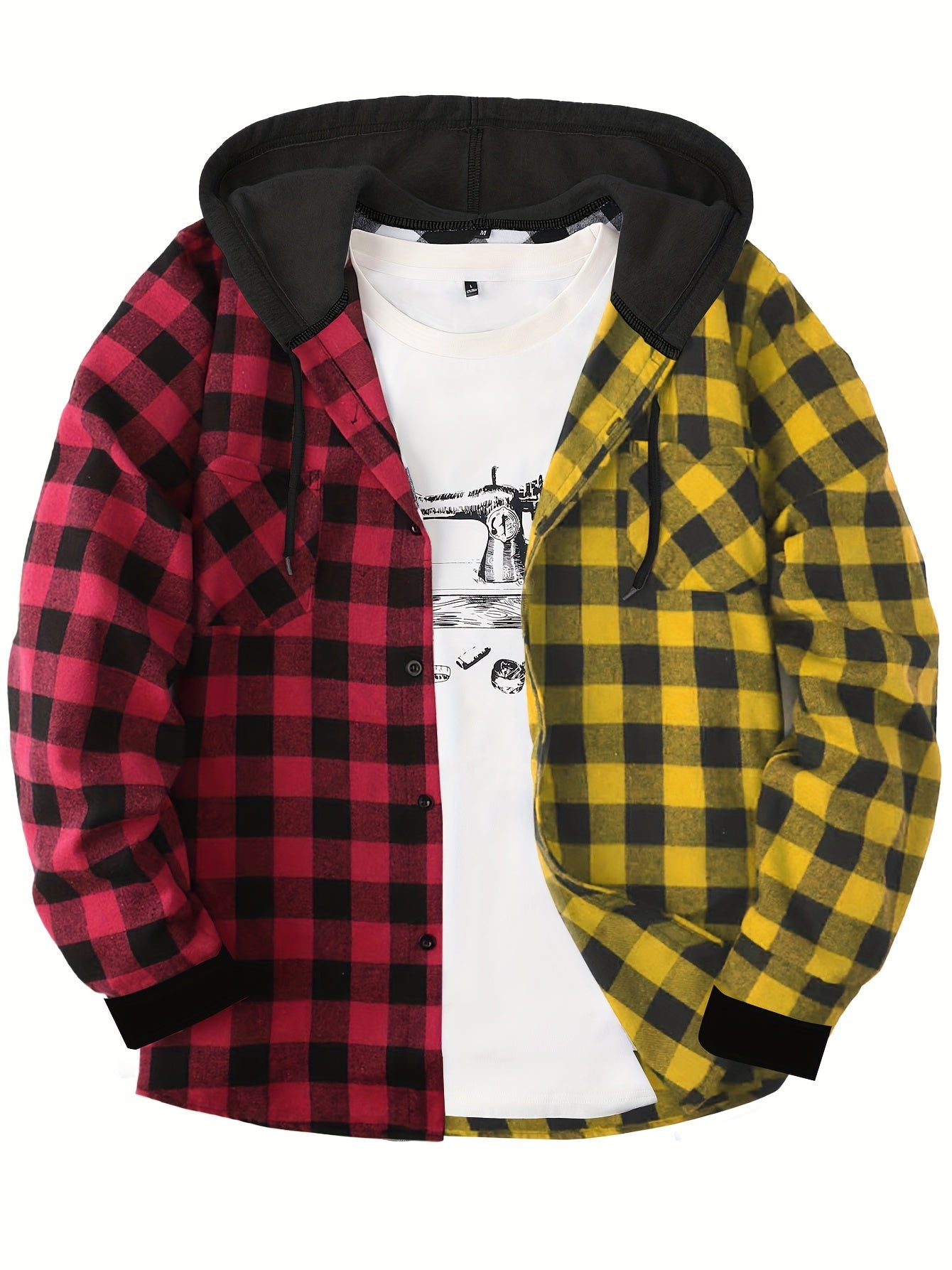 Long Sleeve Casual Regular Fit Button Up Hooded Shirts Jacket, Plaid Shirt Coat For Men - Snug & Style