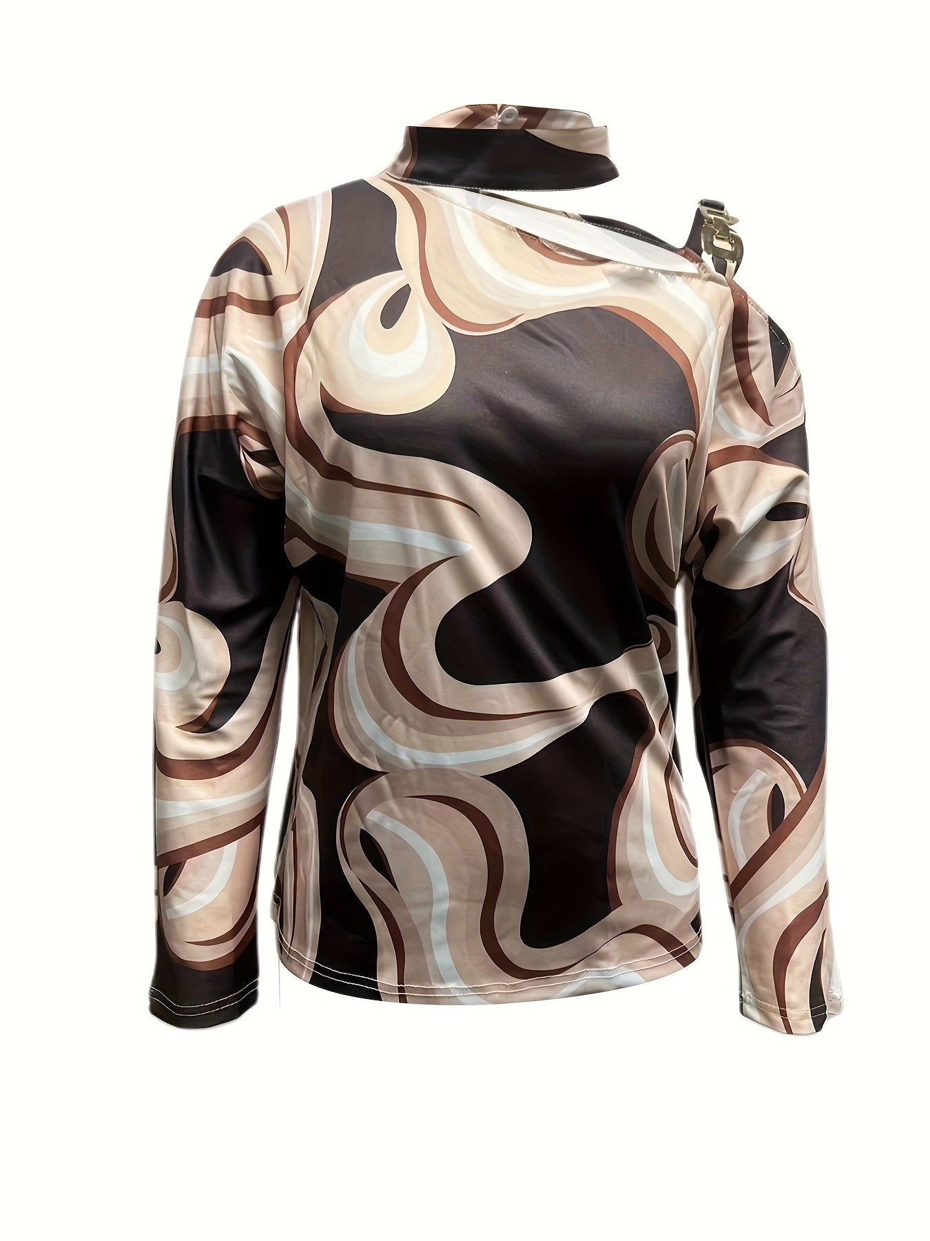 Women's Geometric Print Off-Shoulder Long Sleeve Tops, Casual Fall Winter Shirts, Women's Clothing - Snug & Style