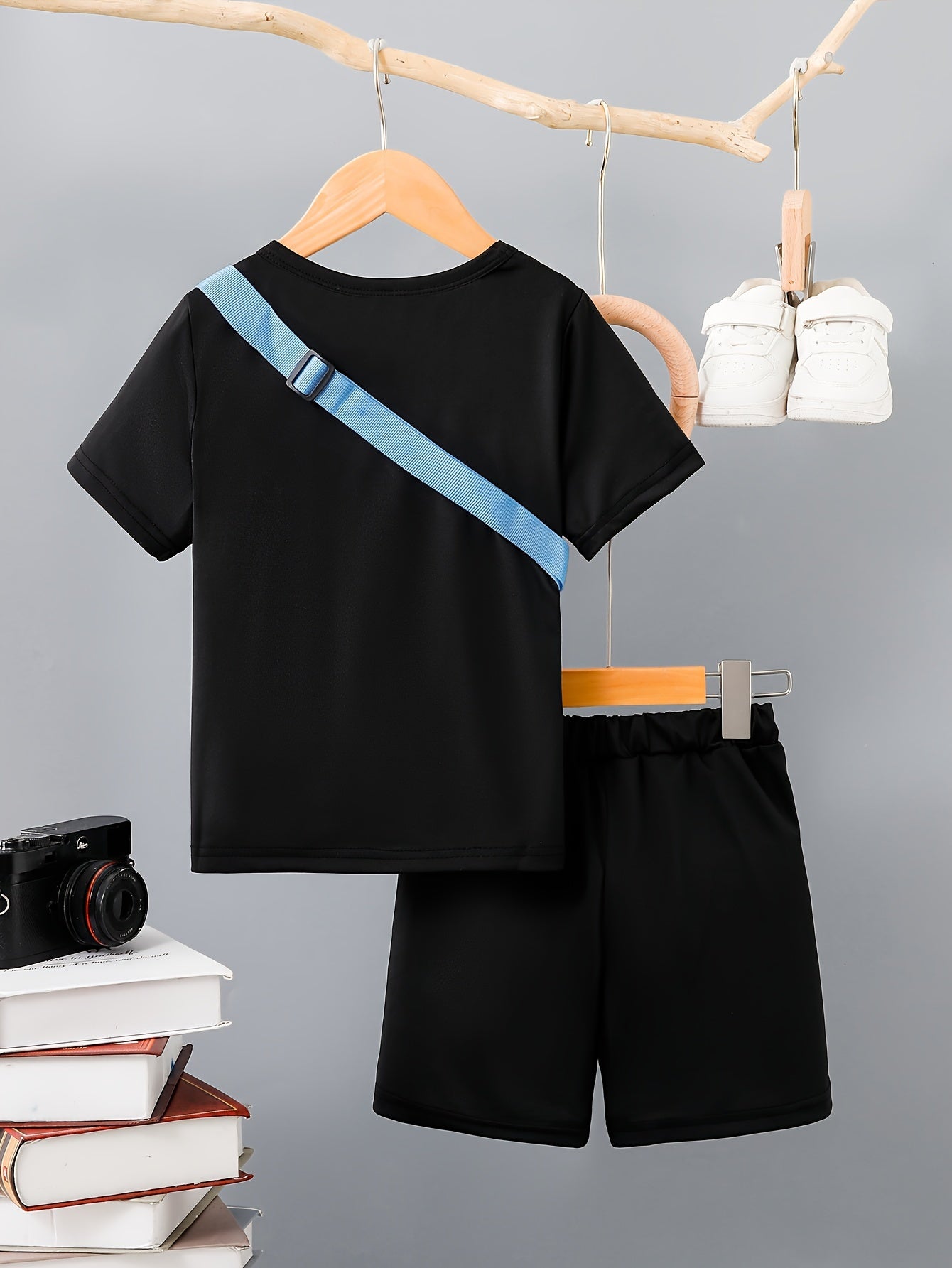 3-Pack Boys Trendy Summer Outfit - Soft Cotton Blend Solid T-shirts with Fun Smile Face Shorts & Handy Crossbody Bag - Comfortable, Lightweight, Perfect for Playtime - Snug & Style