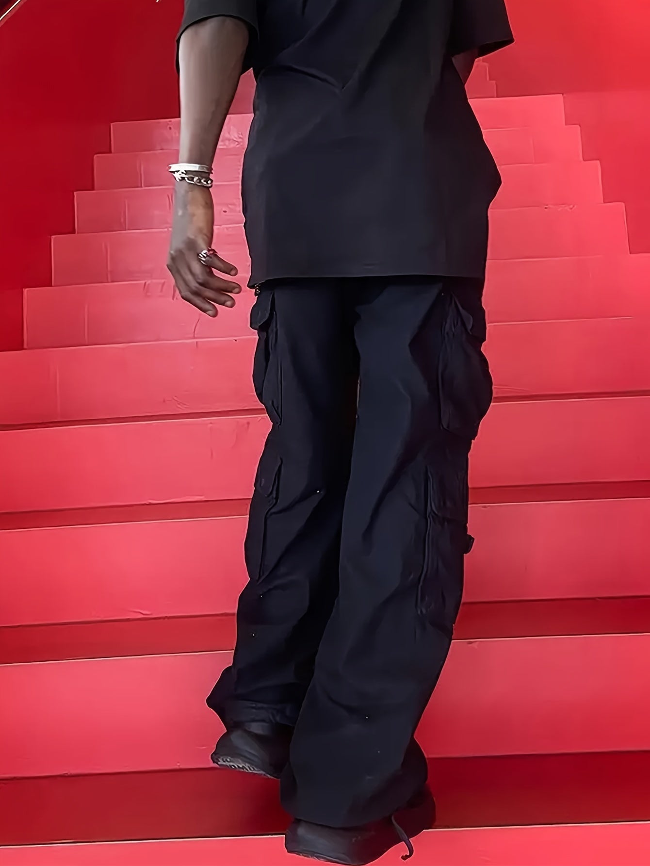 Cotton Solid Multi Flap Pockets Men's Straight Leg Cargo Baggy Pants, Loose Casual Outdoor Pants, Men's Work Pants For Hiking Fishing Angling - Snug & Style