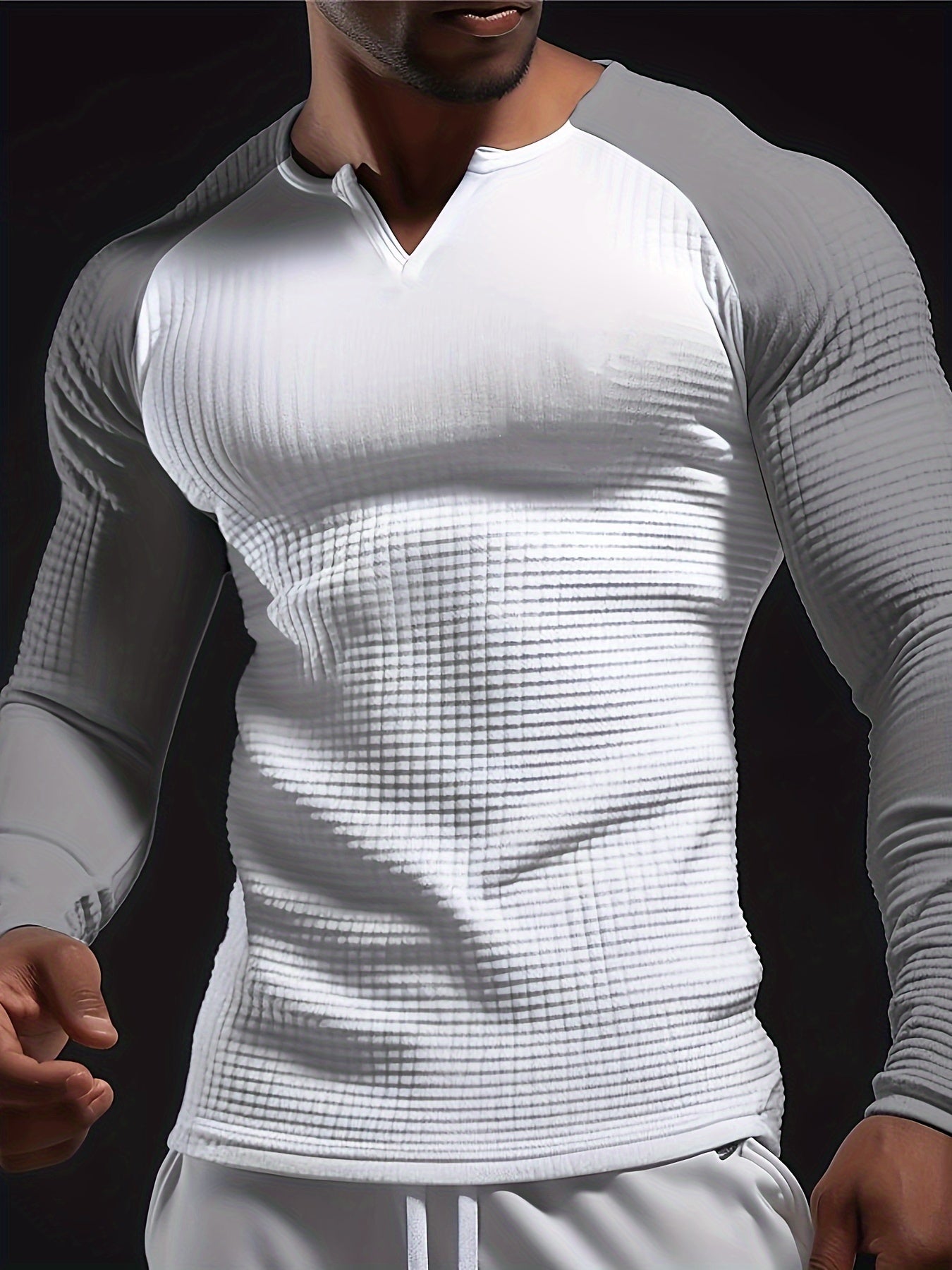 Mens Color Block V-Neck T-Shirt - Long Sleeve Active Wear for All Seasons - Stylish, Comfortable, and Breathable Casual Shirts - Perfect for Spring, Summer, and Autumn - Mens Fashion Tops - Snug & Style