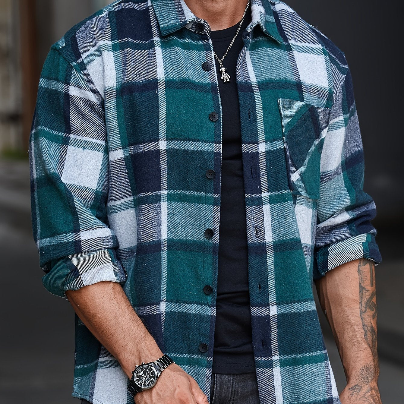 Men's Flannel Plaid Lapel Button Short Pocketed Shirts Coats - Snug & Style