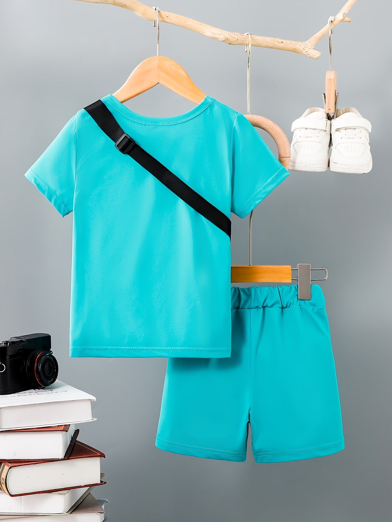 3-Pack Boys Trendy Summer Outfit - Soft Cotton Blend Solid T-shirts with Fun Smile Face Shorts & Handy Crossbody Bag - Comfortable, Lightweight, Perfect for Playtime - Snug & Style