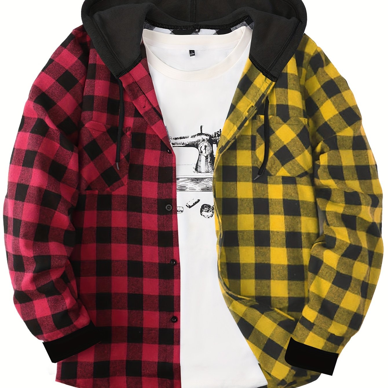 Long Sleeve Casual Regular Fit Button Up Hooded Shirts Jacket, Plaid Shirt Coat For Men - Snug & Style