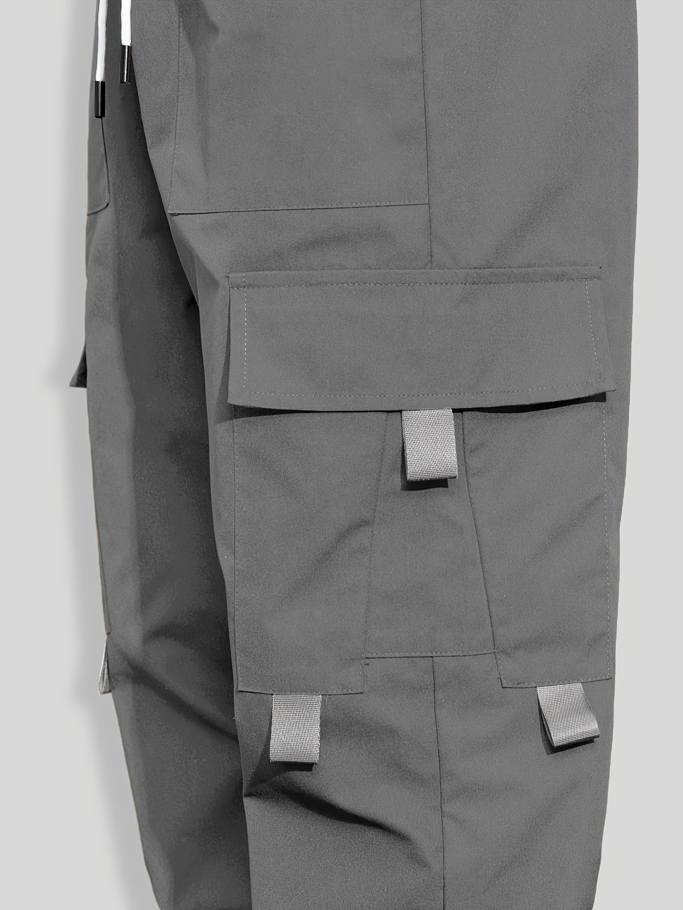 Mens Fashion-Forward Solid Cargo Pants - Abundant Flap Pockets, Loose Fit Drawstring Trousers - Durable Outdoor Work to Streetwear Hip Hop Style - Snug & Style