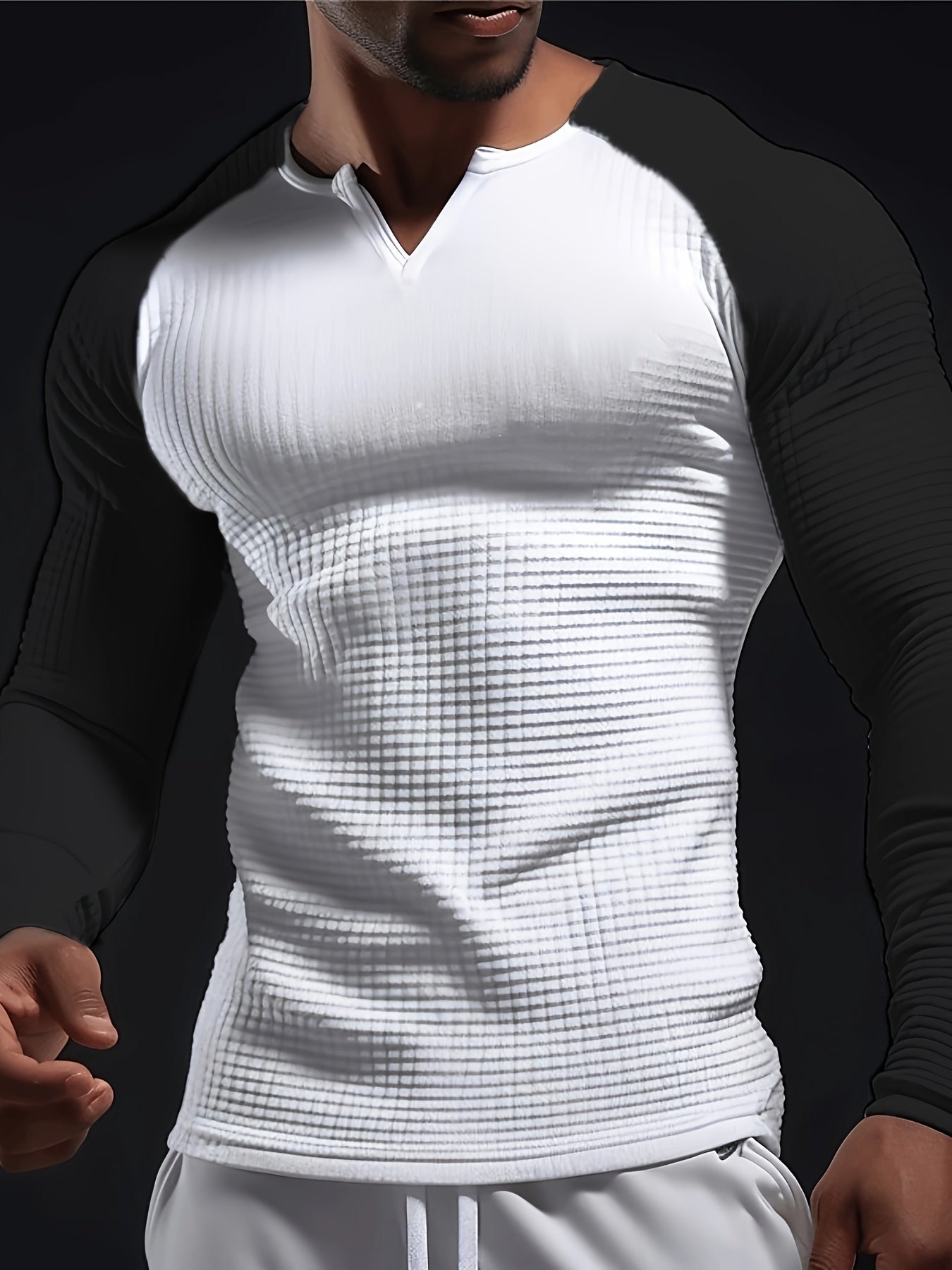 Mens Color Block V-Neck T-Shirt - Long Sleeve Active Wear for All Seasons - Stylish, Comfortable, and Breathable Casual Shirts - Perfect for Spring, Summer, and Autumn - Mens Fashion Tops - Snug & Style