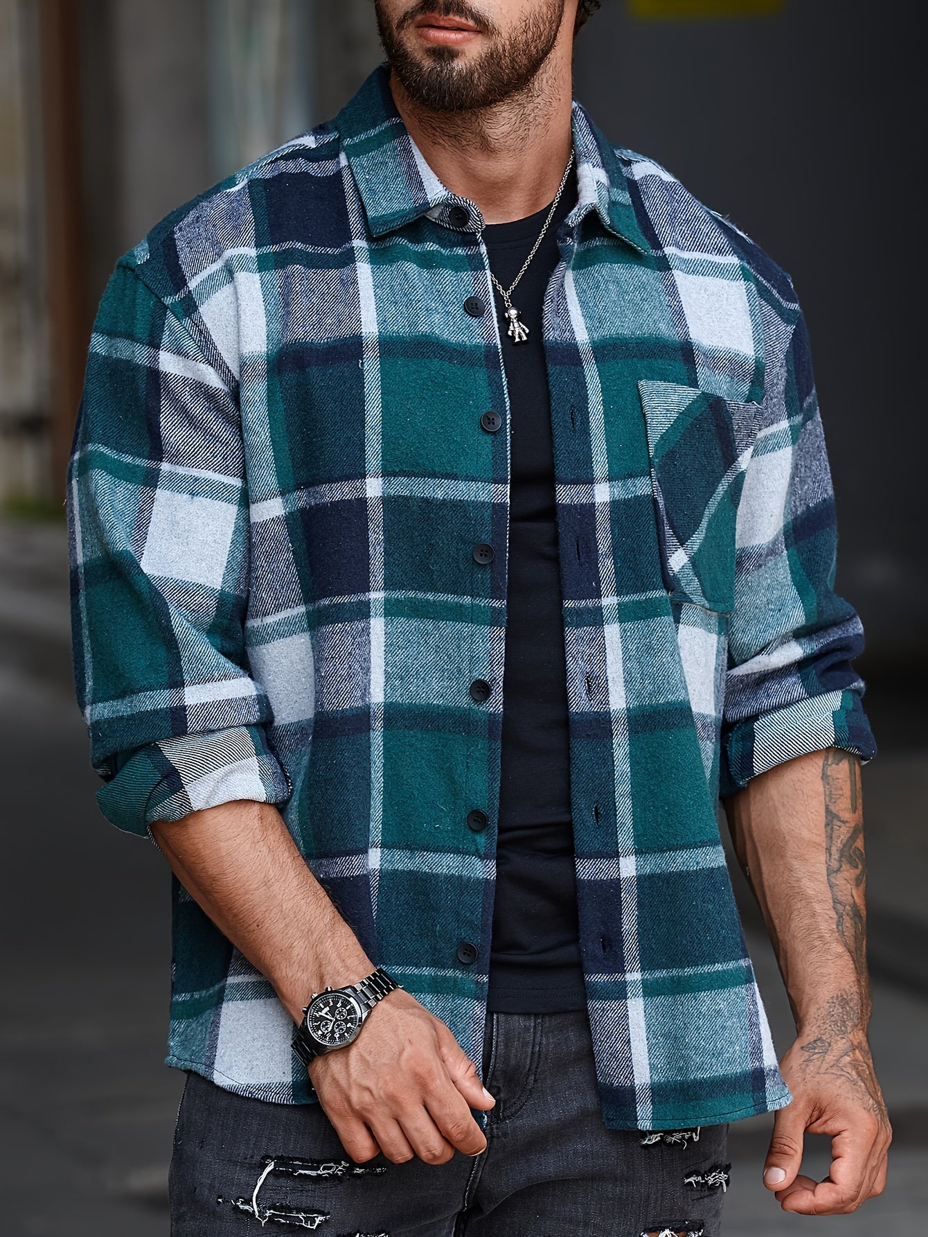 Men's Flannel Plaid Lapel Button Short Pocketed Shirts Coats - Snug & Style