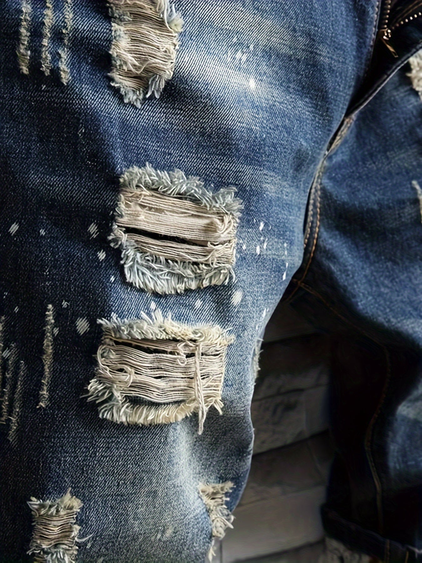 Mens Fashion-Forward Ripped Denim Shorts - Comfortably Loose Fit, Timeless Solid Hue with Trendy Distressed Details, Packed with Practical Pockets, Super Breathable for Summer Outdoor Adventures - Snug & Style