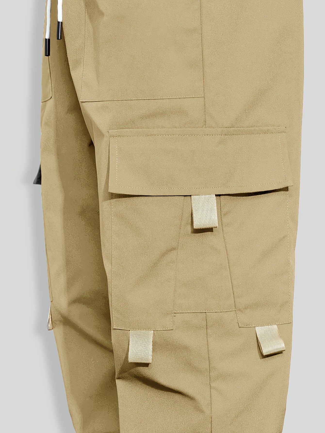 Mens Fashion-Forward Solid Cargo Pants - Abundant Flap Pockets, Loose Fit Drawstring Trousers - Durable Outdoor Work to Streetwear Hip Hop Style - Snug & Style
