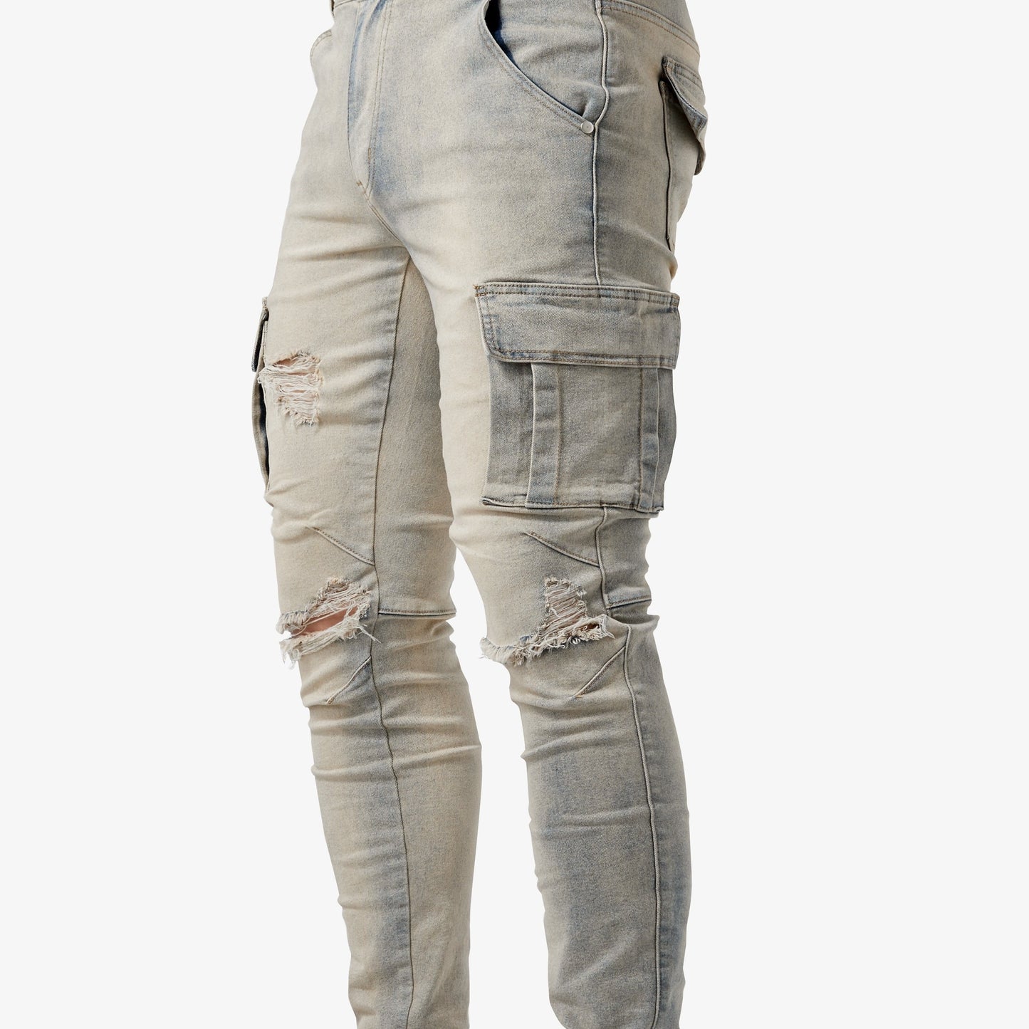 Slim Fit Cargo Jeans, Men's Casual Street Style Multi Pocket High Stretch Denim Pants For Spring Summer - Snug & Style