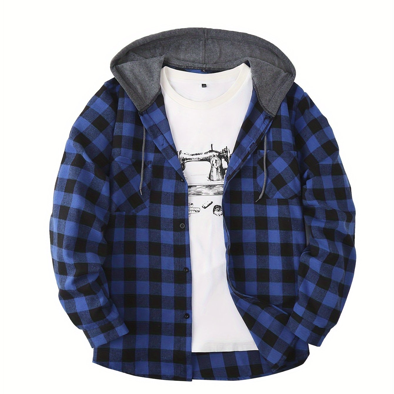 Long Sleeve Casual Regular Fit Button Up Hooded Shirts Jacket, Plaid Shirt Coat For Men - Snug & Style