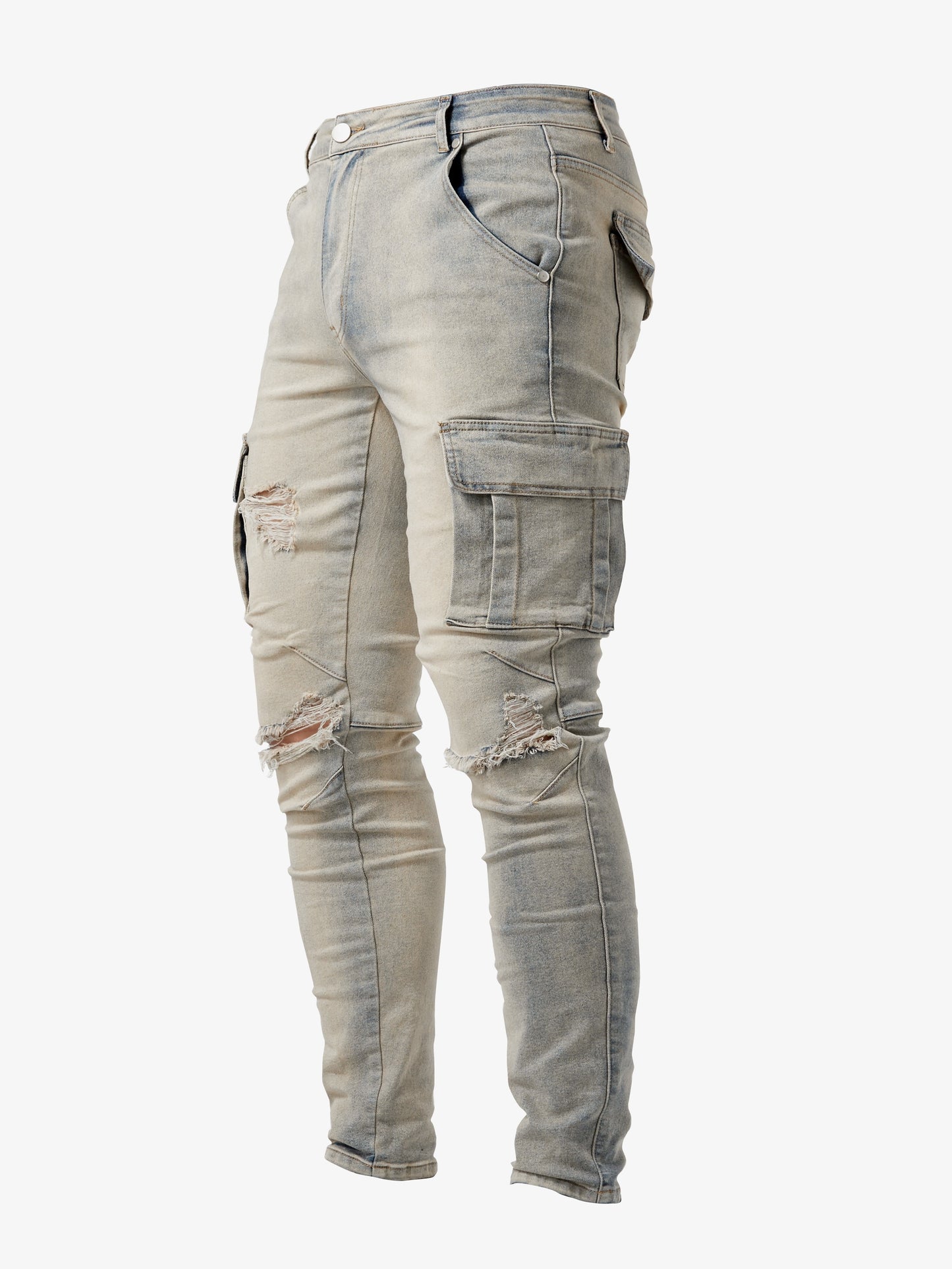 Slim Fit Cargo Jeans, Men's Casual Street Style Multi Pocket High Stretch Denim Pants For Spring Summer - Snug & Style