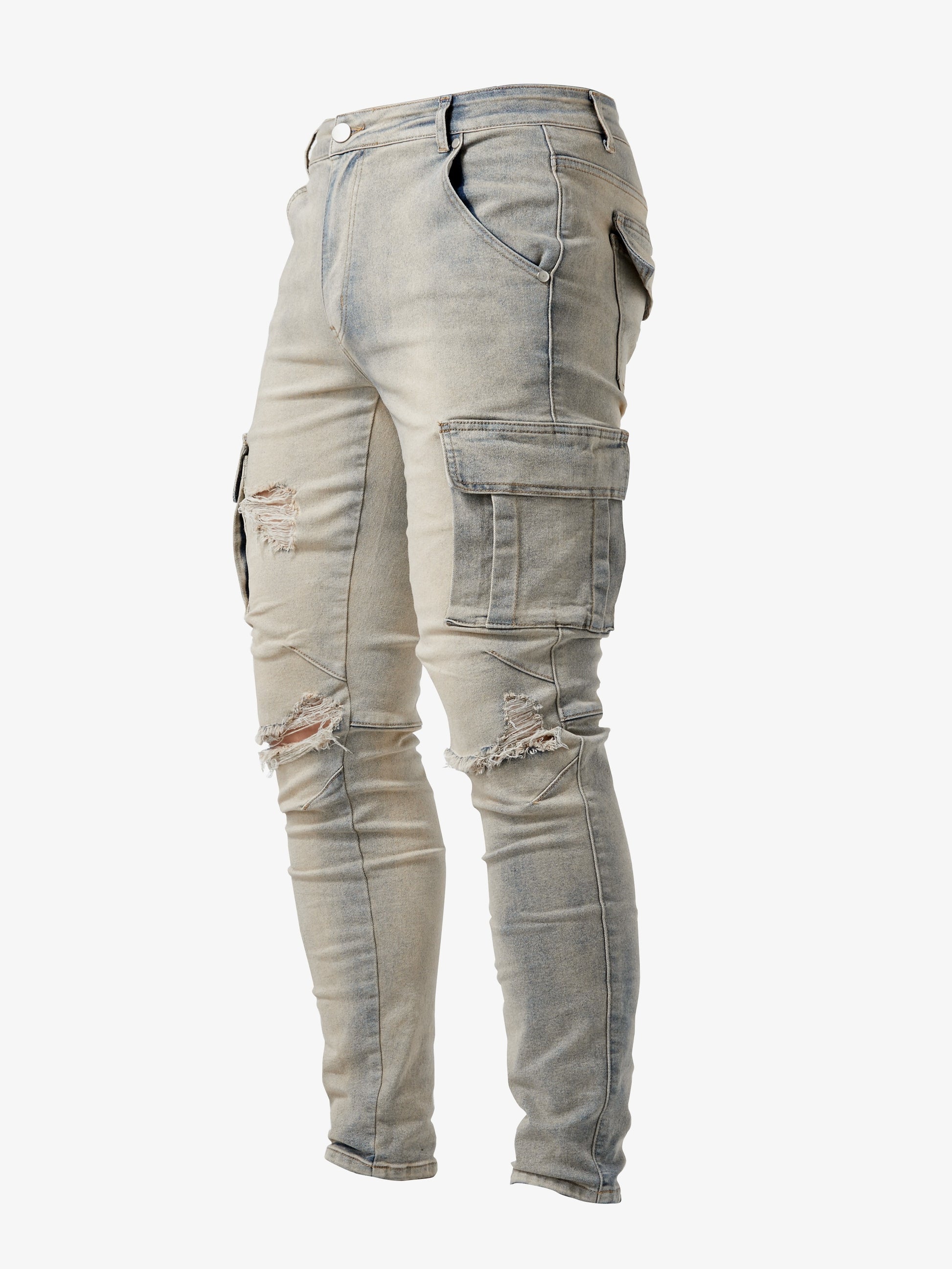 Slim Fit Cargo Jeans, Men's Casual Street Style Multi Pocket High Stretch Denim Pants For Spring Summer - Snug & Style