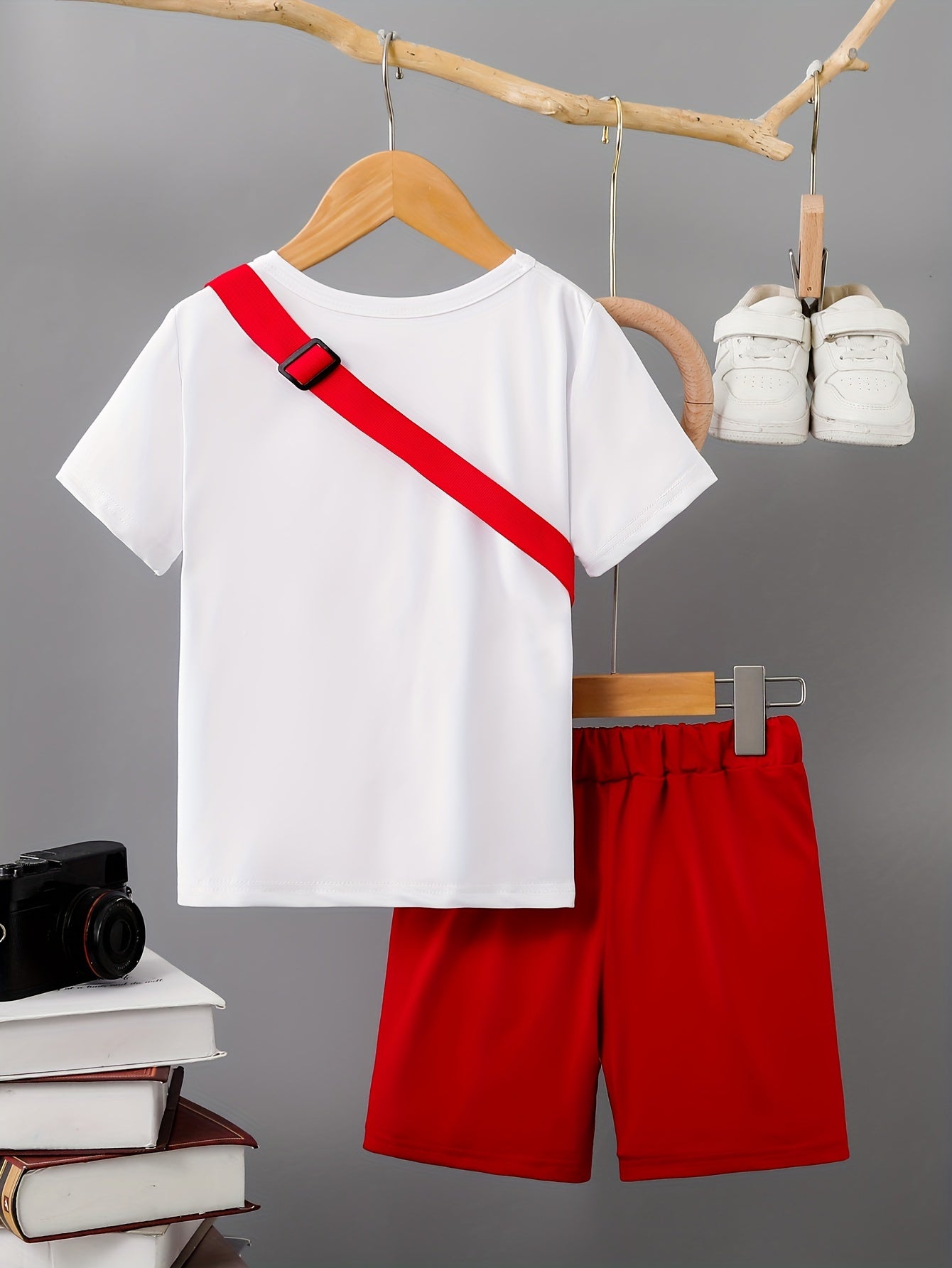 3-Pack Boys Trendy Summer Outfit - Soft Cotton Blend Solid T-shirts with Fun Smile Face Shorts & Handy Crossbody Bag - Comfortable, Lightweight, Perfect for Playtime - Snug & Style