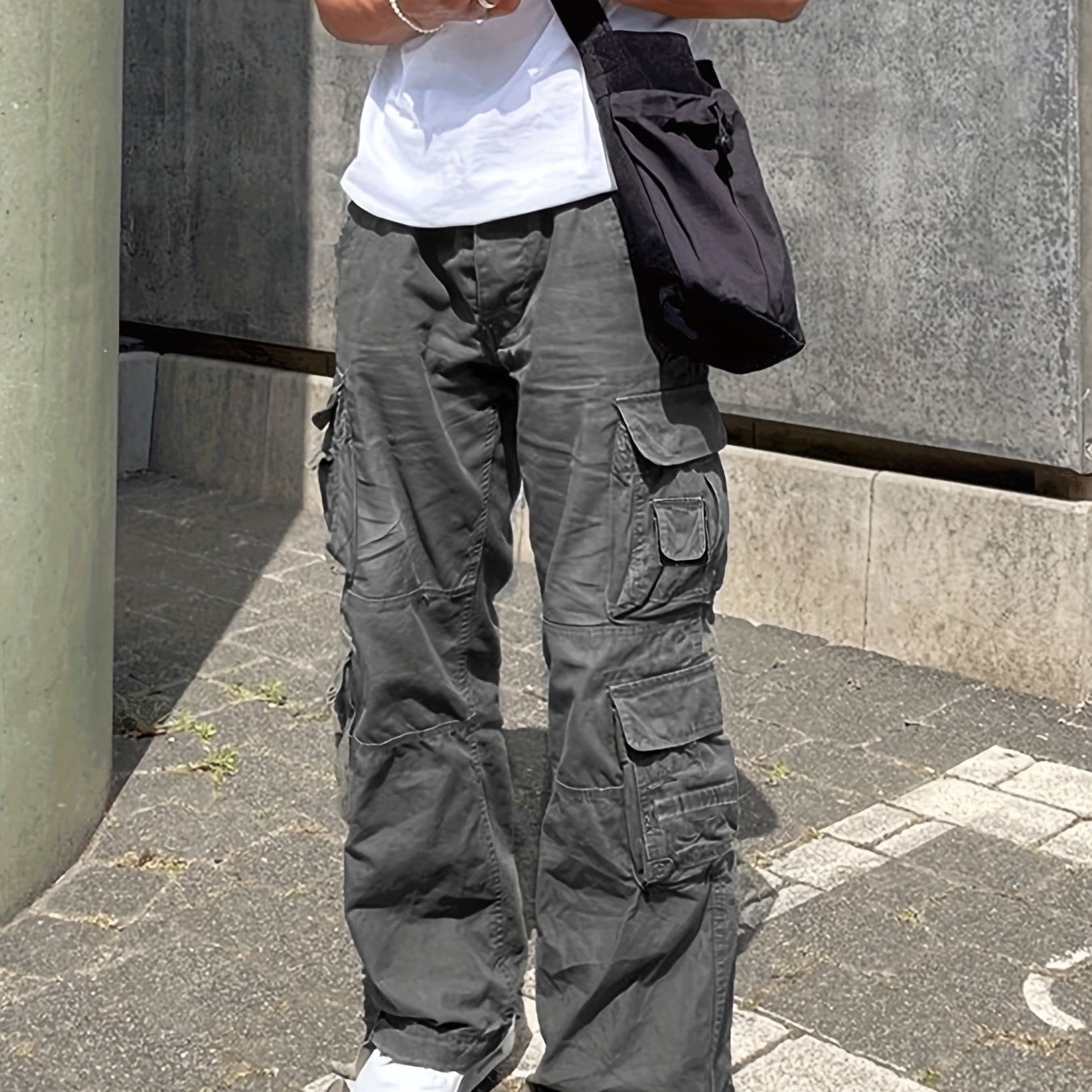 Cotton Solid Multi Flap Pockets Men's Straight Leg Cargo Baggy Pants, Loose Casual Outdoor Pants, Men's Work Pants For Hiking Fishing Angling - Snug & Style