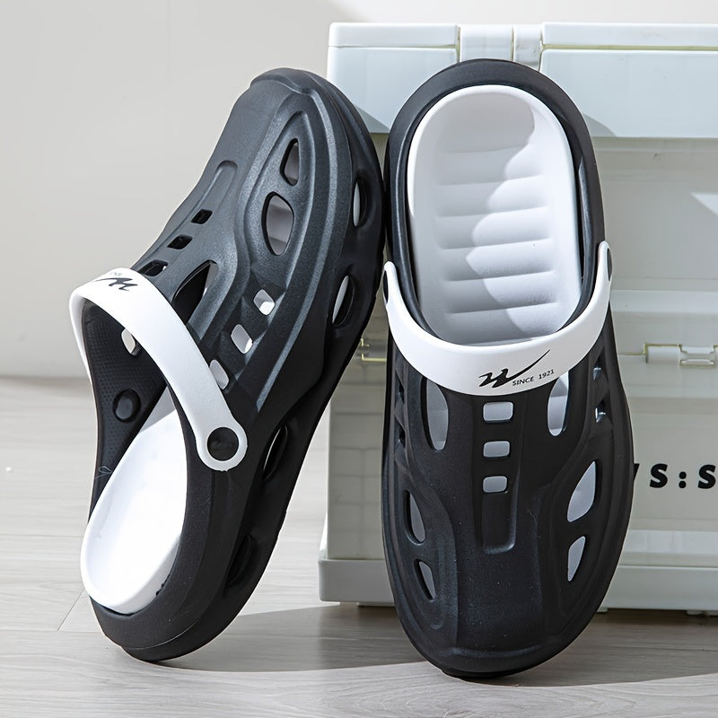 Mens Fashion Forward Hollow Out Slippers - Colour Block Style, Ultra-Comfortable, Non-Slip, Durable Outdoor Slides for TrendSETTING Gentlemen - Snug & Style