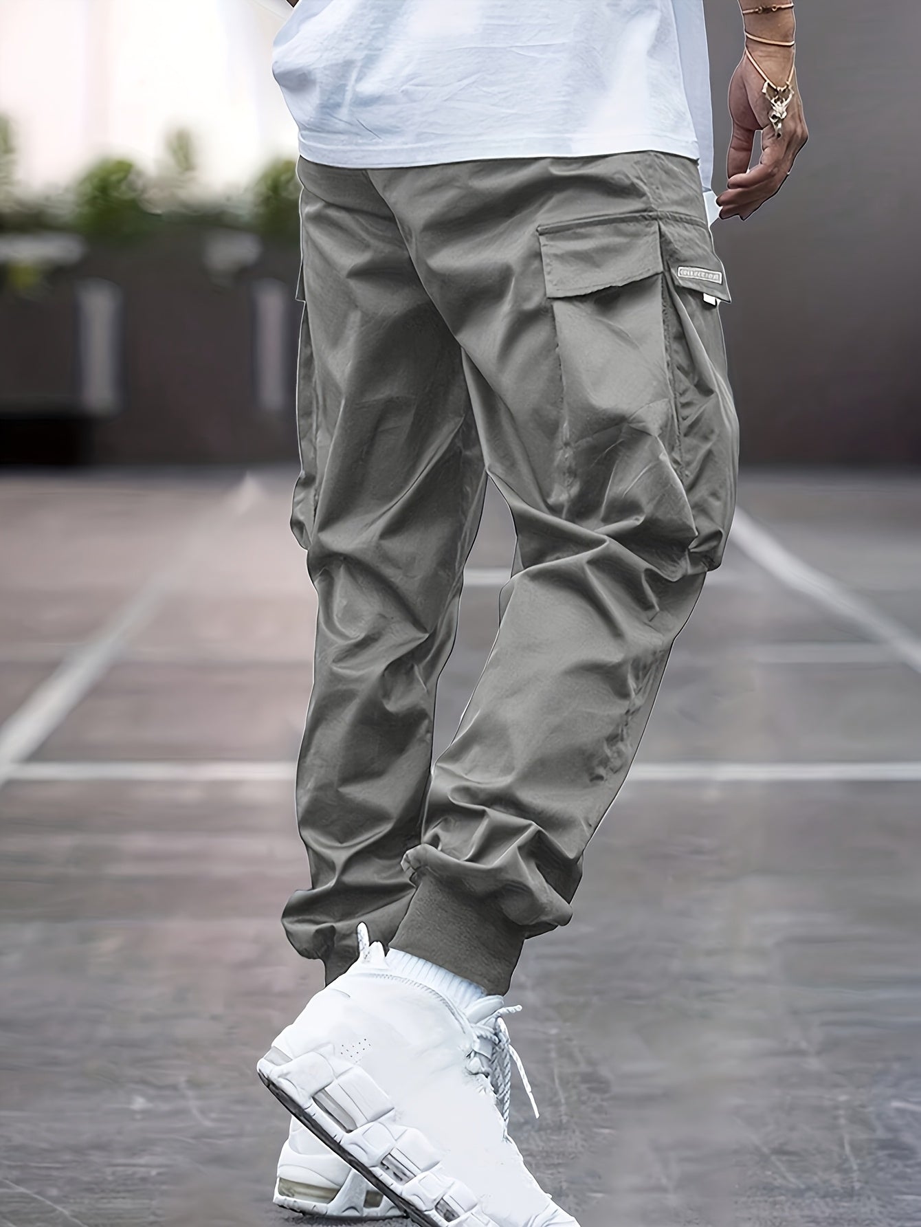 Lightweight Design| Men's Olive Green Cargo Pants - Lightweight Polyester, Casual Style with Multiple Pockets and Drawstring Waist, Perfect for Spring/Fall, Spring Fall Attire|Drawstring Waistband|Smooth Texture Fabric - Snug & Style