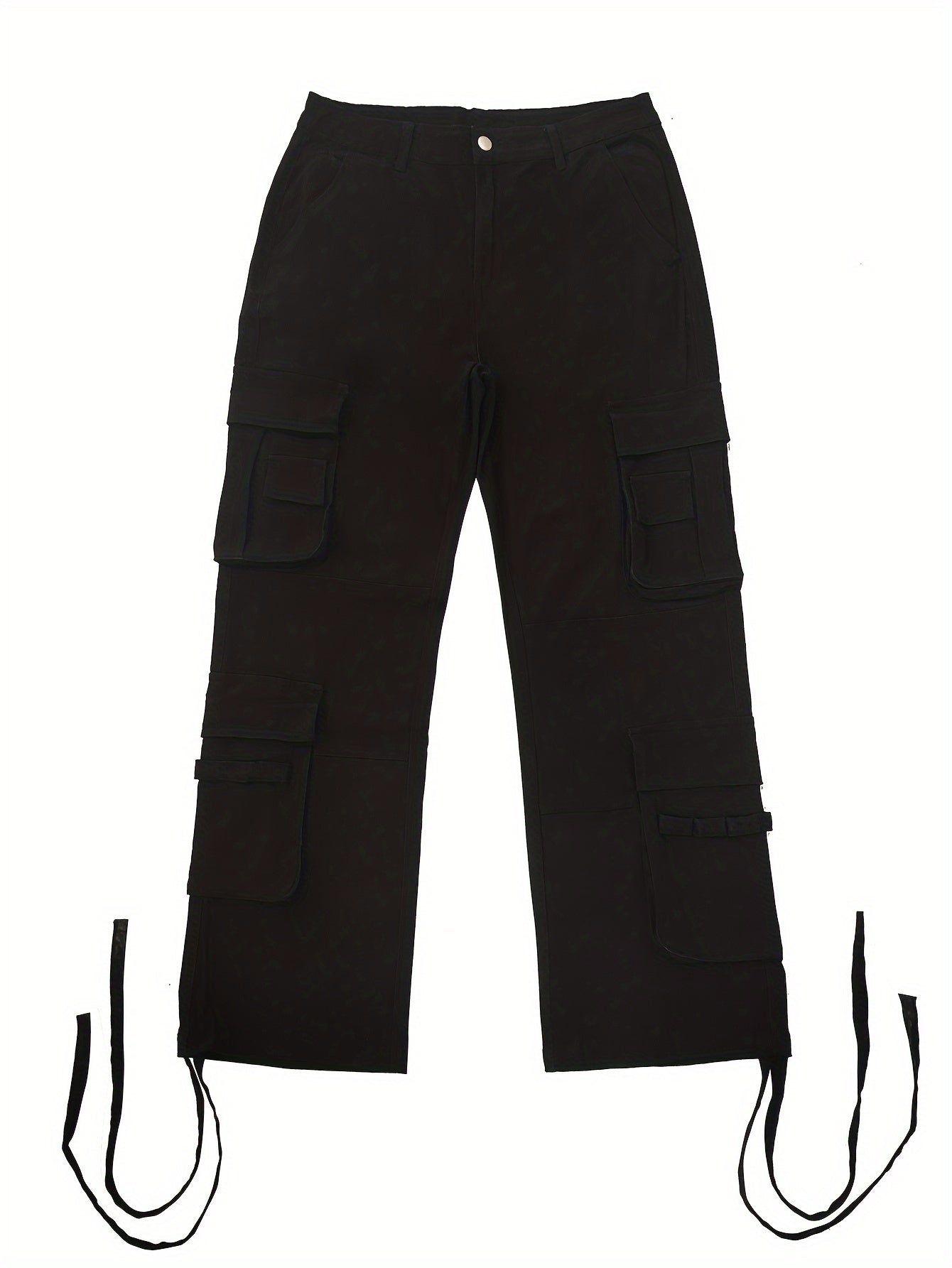 Cotton Solid Multi Flap Pockets Men's Straight Leg Cargo Baggy Pants, Loose Casual Outdoor Pants, Men's Work Pants For Hiking Fishing Angling - Snug & Style