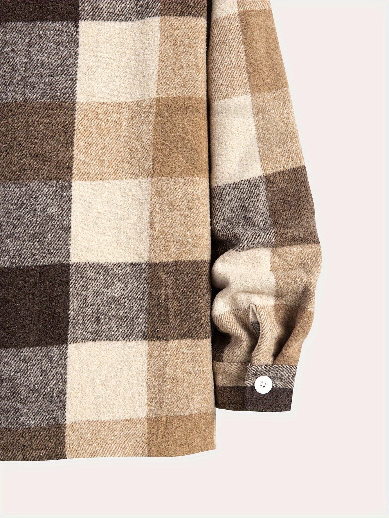 Mens Fashion-Forward Checkered Fleece Jacket - Cozy, Casual & Convenient with Pockets, Long Sleeve Button-Up Design for Outdoor Exploration - Snug & Style