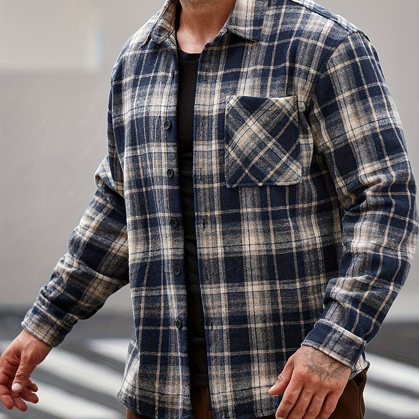 Men's Flannel Plaid Lapel Button Short Pocketed Shirts Coats - Snug & Style