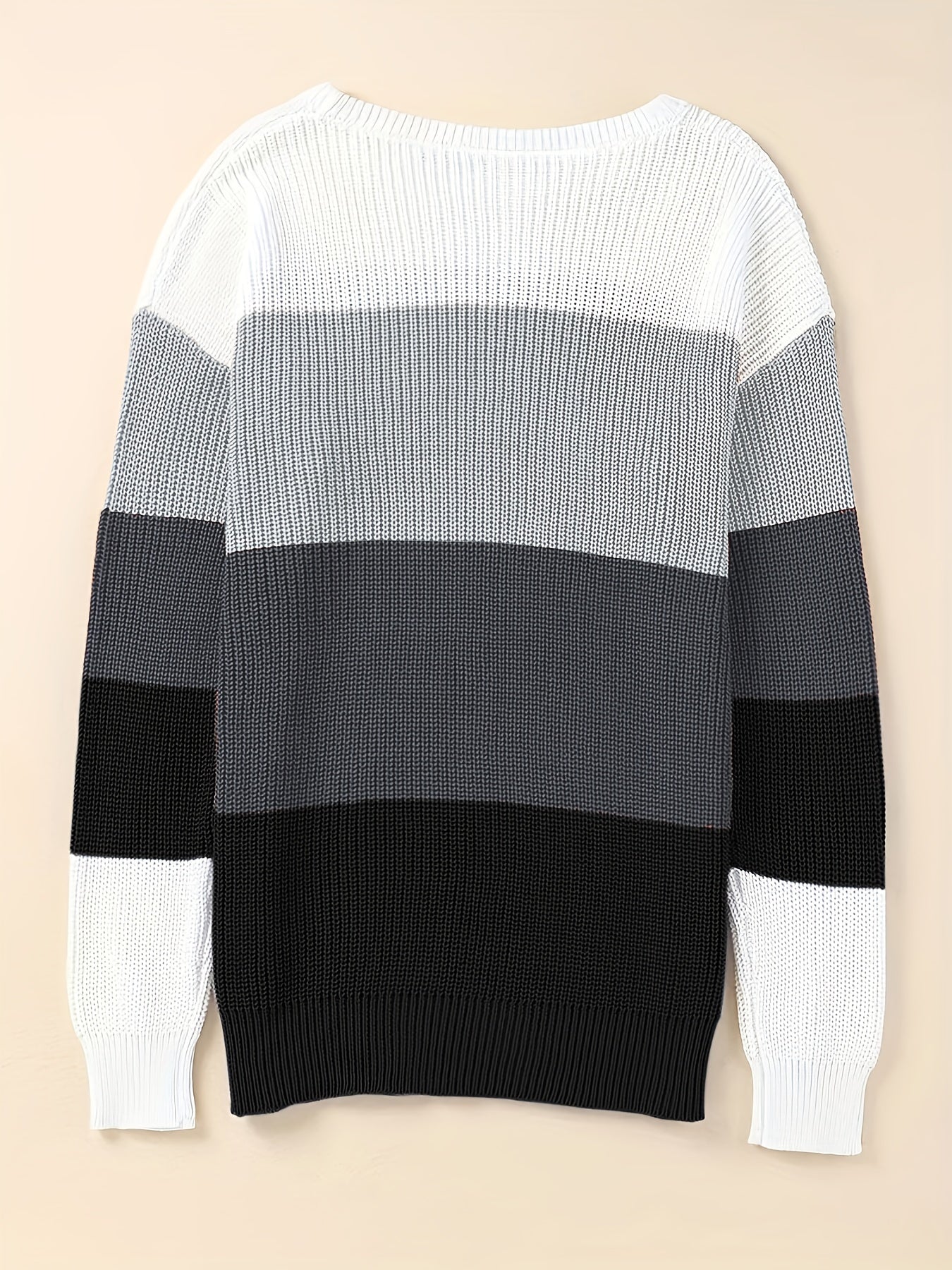Striped Pattern Knitwear Tops, Crew Neck Long Sleeve Pullover Sweaters, Color Block Shirts, Women's Clothing - Snug & Style