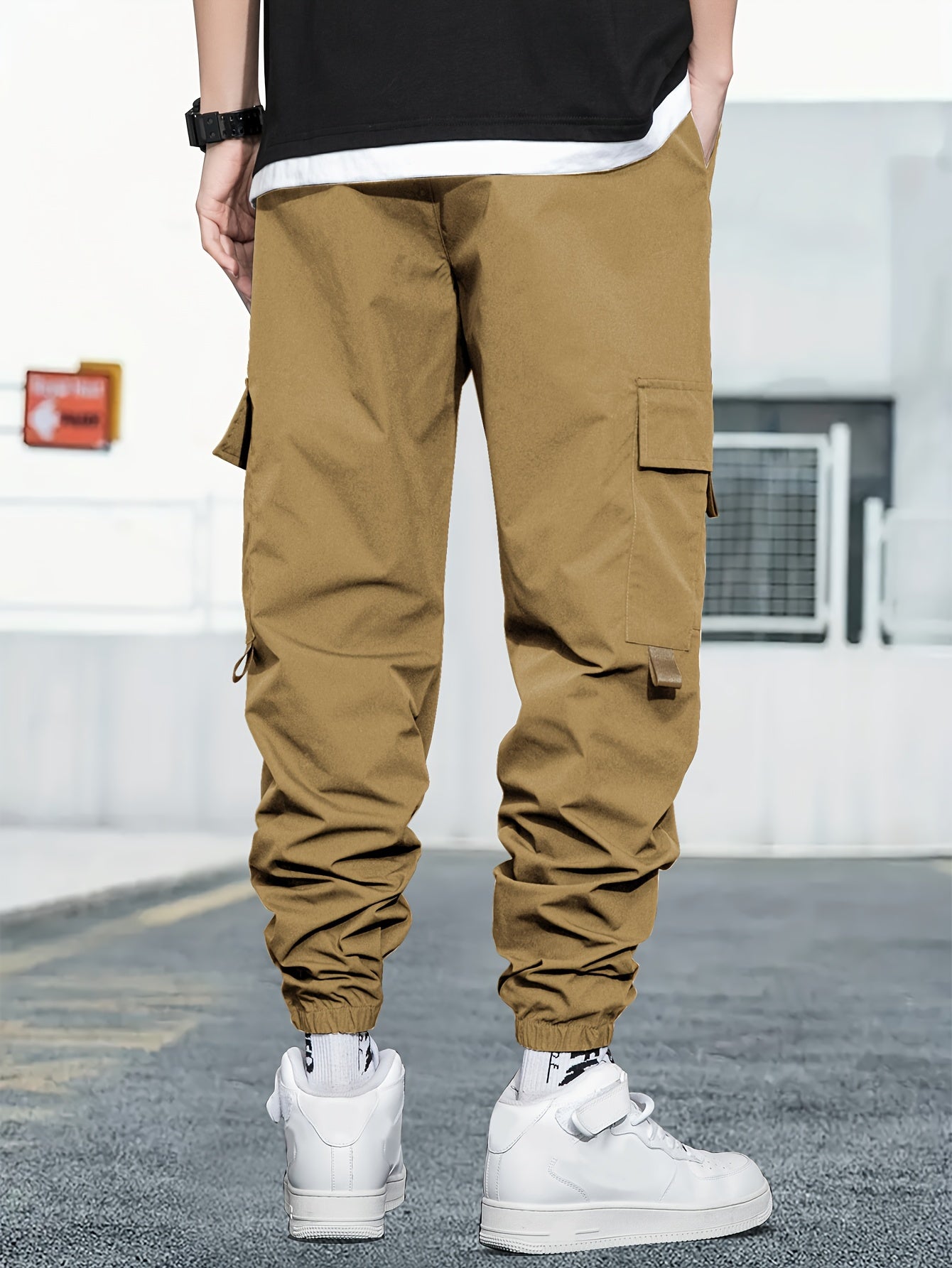 Mens Fashion-Forward Solid Cargo Pants - Abundant Flap Pockets, Loose Fit Drawstring Trousers - Durable Outdoor Work to Streetwear Hip Hop Style - Snug & Style