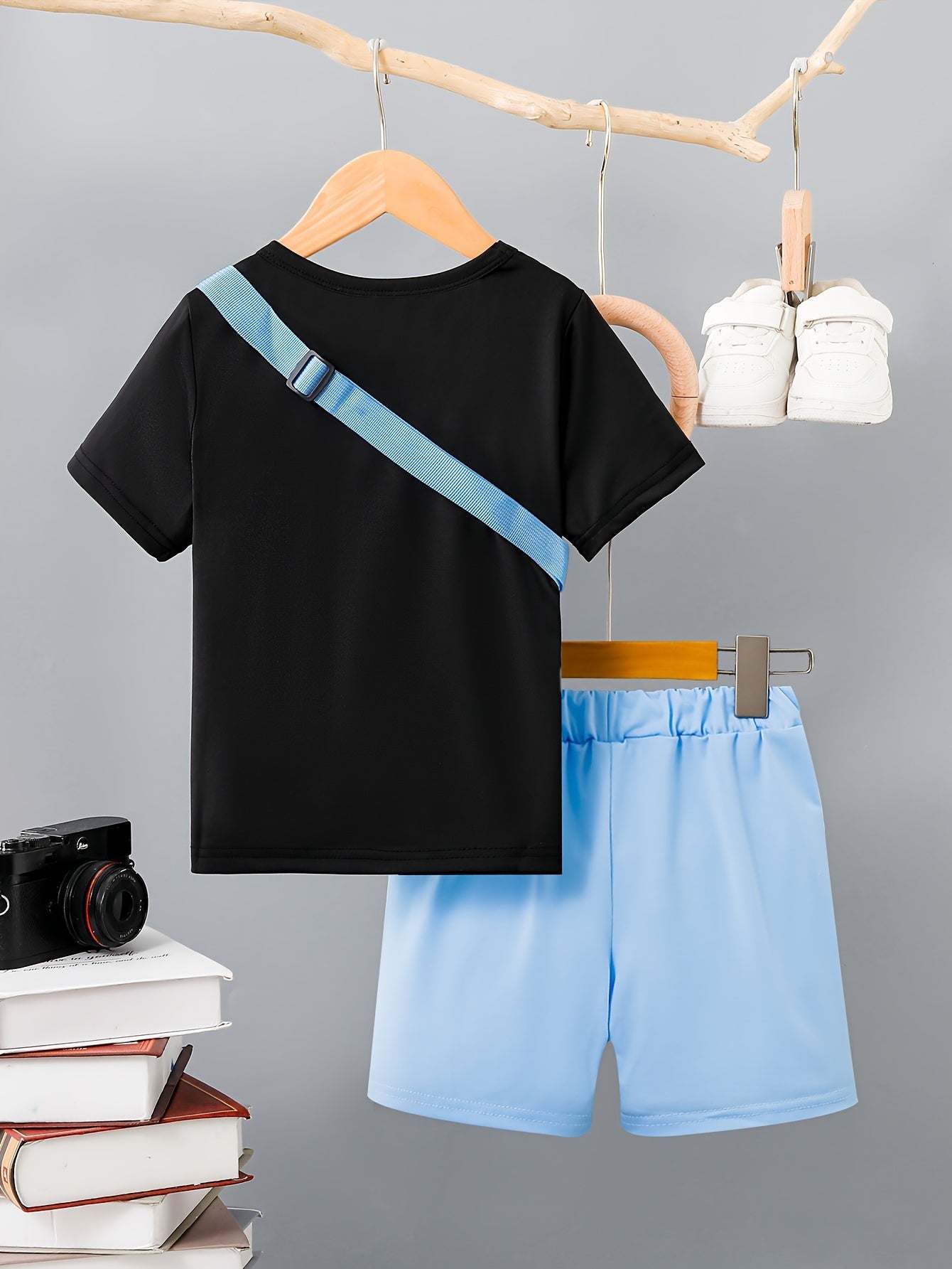 3-Pack Boys Trendy Summer Outfit - Soft Cotton Blend Solid T-shirts with Fun Smile Face Shorts & Handy Crossbody Bag - Comfortable, Lightweight, Perfect for Playtime - Snug & Style