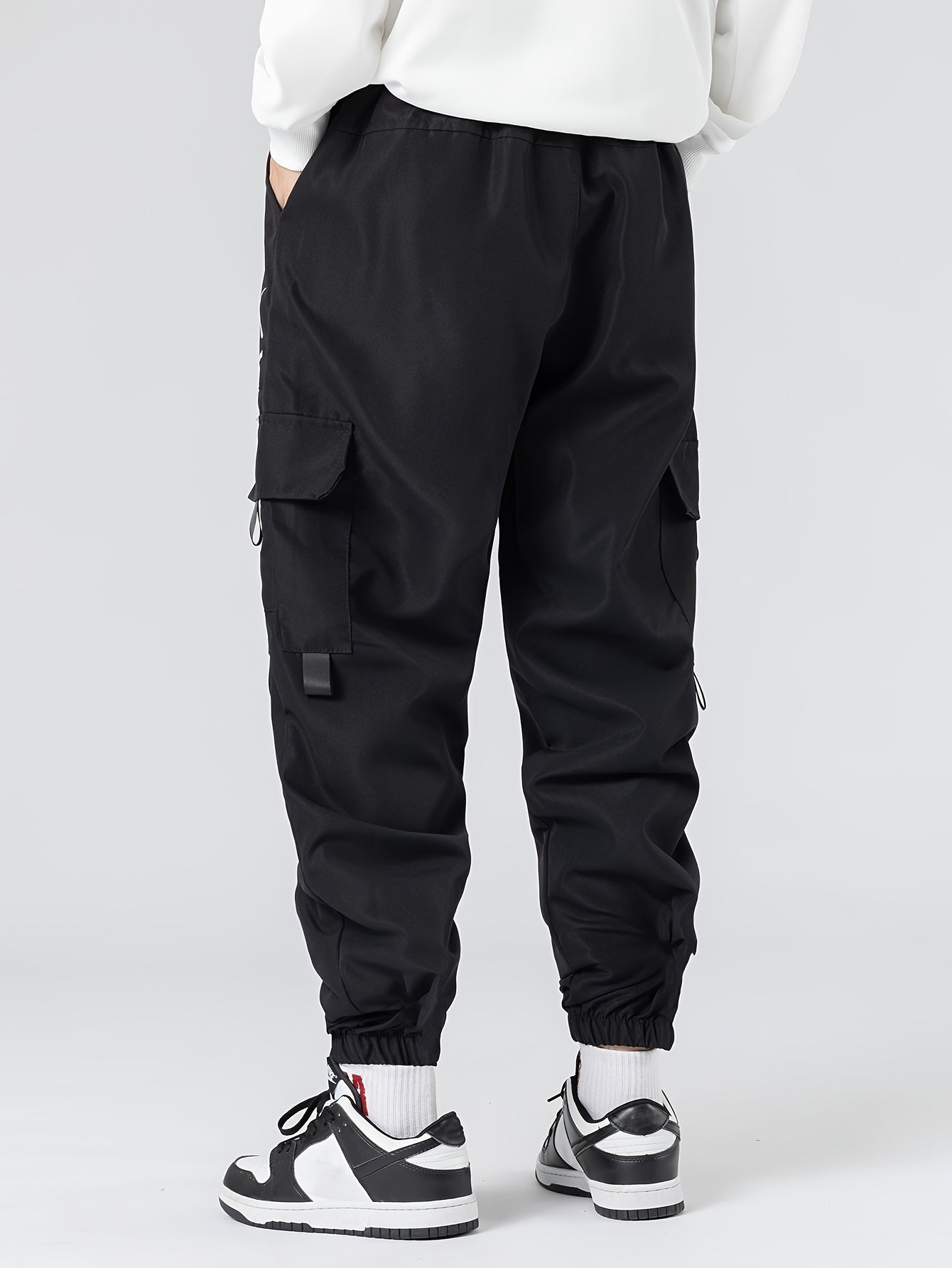 Mens Fashion-Forward Solid Cargo Pants - Abundant Flap Pockets, Loose Fit Drawstring Trousers - Durable Outdoor Work to Streetwear Hip Hop Style - Snug & Style