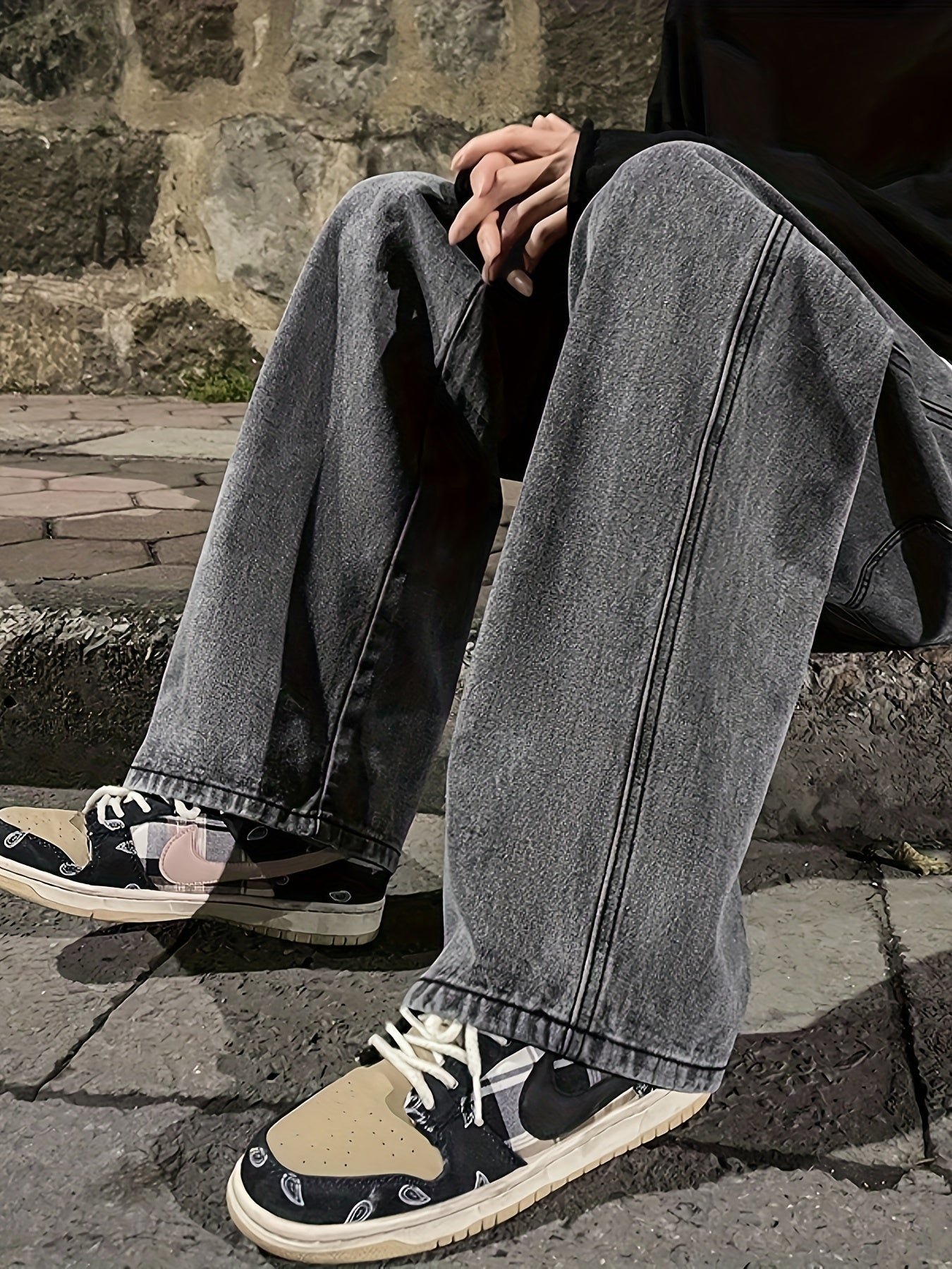 Mens Fashion Jeans - Rich Solid Color, Loose Fit, Classic Straight Leg, High-Quality Denim, Perfect for Daily Casual Wear, Inspired by Street Style Fashion Trends - Snug & Style