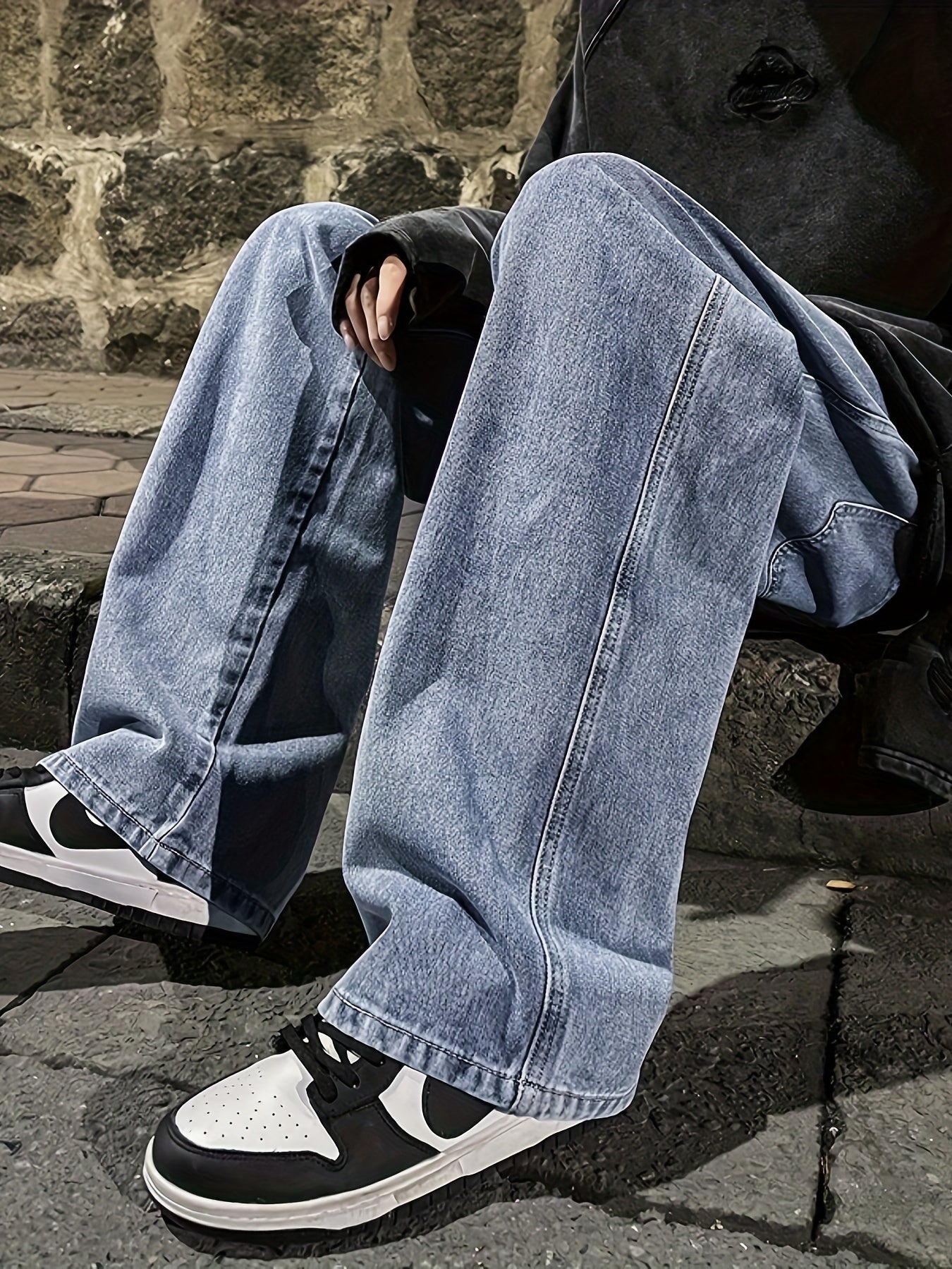 Mens Fashion Jeans - Rich Solid Color, Loose Fit, Classic Straight Leg, High-Quality Denim, Perfect for Daily Casual Wear, Inspired by Street Style Fashion Trends - Snug & Style